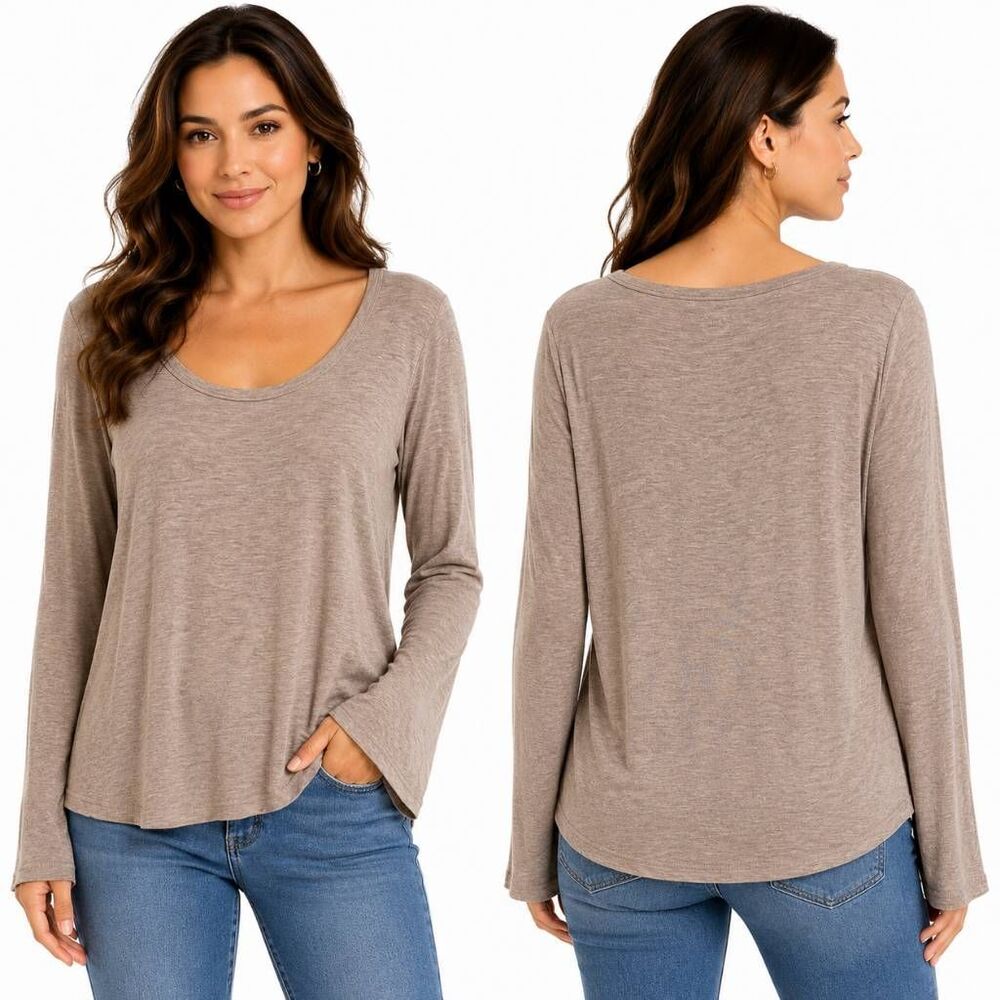 24/7 Maurices Medium Taupe Long Sleeve Stretch Top